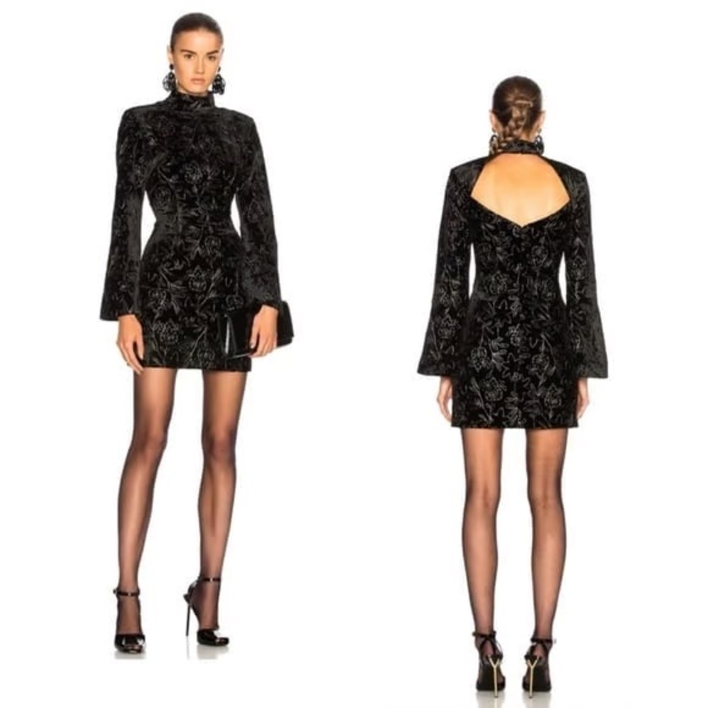 Cinq‎ a Sept Black WINSLOW DRESS Sheath Bell Sleeves Size 2 Velvet Party Holiday